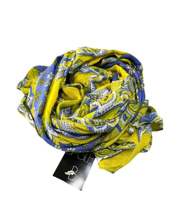 Foulard sciarpa donna giallo e blu a fantasia Basile BS.220