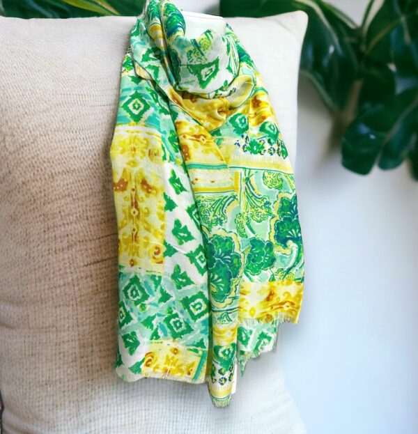 Foulard sciarpa donna verde giallo a fantasia Brava moda LXF-2053